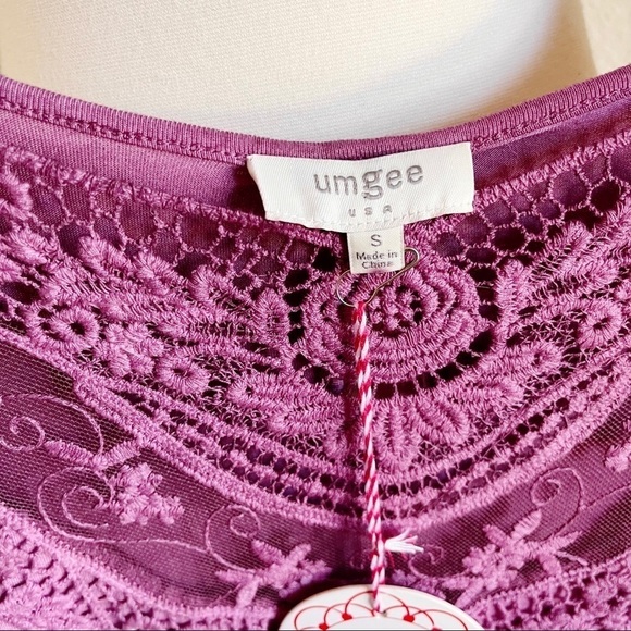 NWT Umgee Pink Lace Bell Sleeve Keyhole Back Tunic Top Size S - Picture 5 of 5